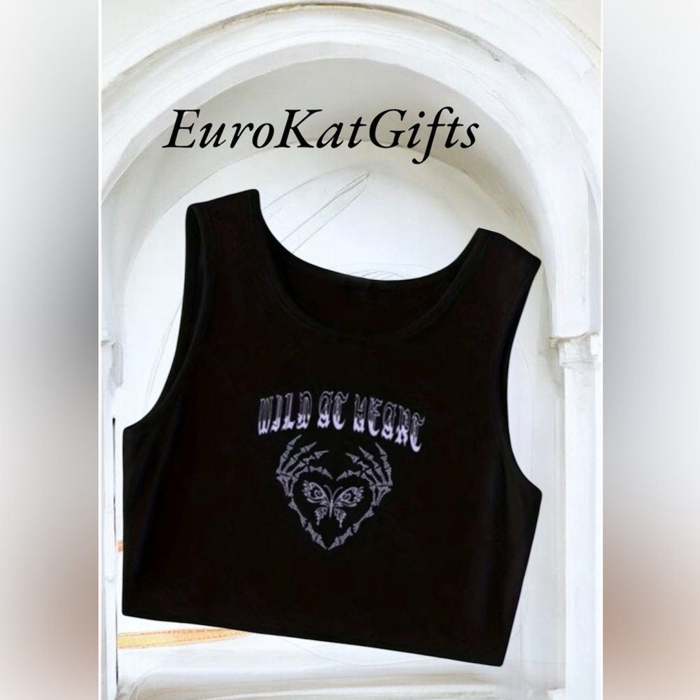 Skeleton Hands Butterfly Edgy Graphic Tank Top shirt crop NEW